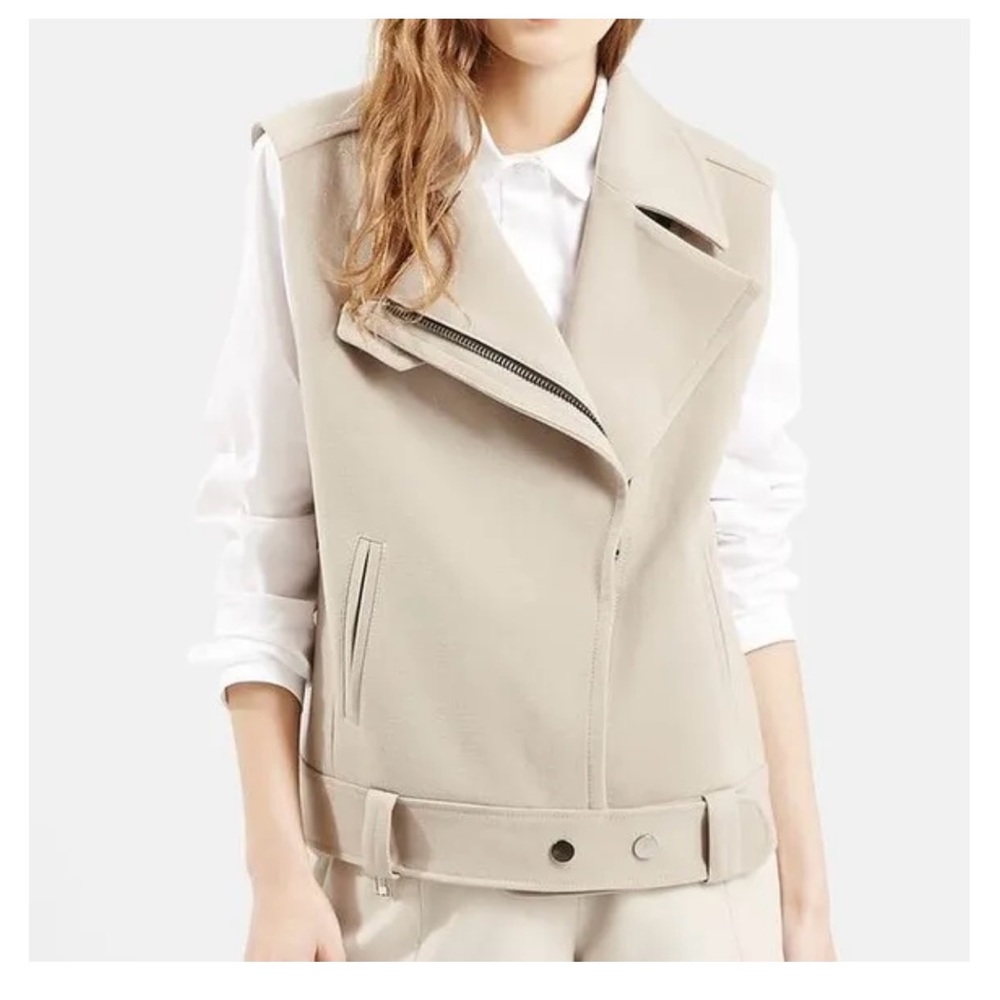 Topshop Oversized Moto Vest Waistcoat in Beige Size 6